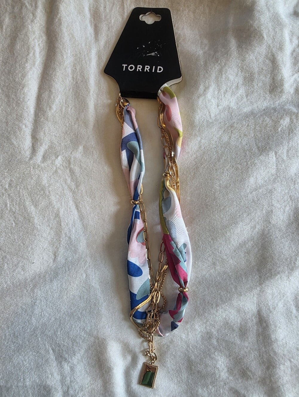 NEW Pretty Torrid Scarf Necklace with Gold Chain and Pendant
